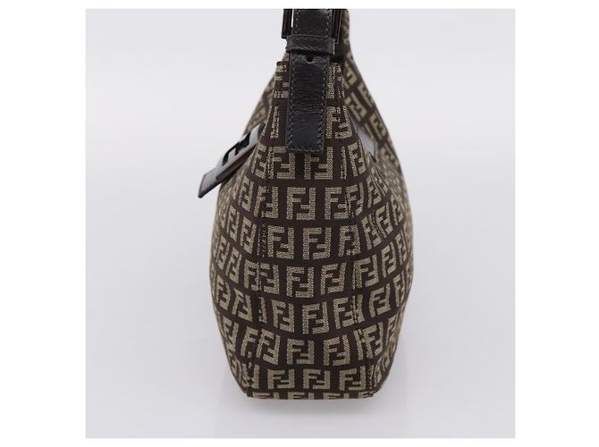 Borsa a tracolla FENDI Zucchino Canvas Mamma Baguette Marrone Argento Auth 204892V - vista 5