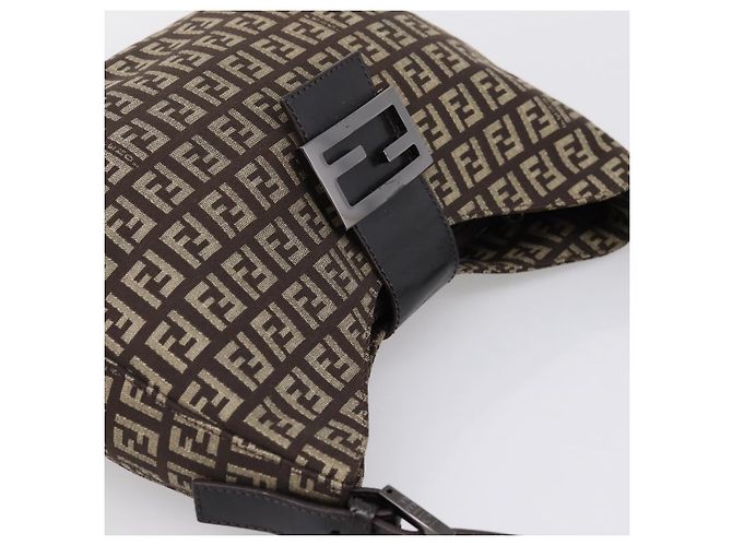 Borsa a tracolla FENDI Zucchino Canvas Mamma Baguette Marrone Argento Auth 204892V - vista 6