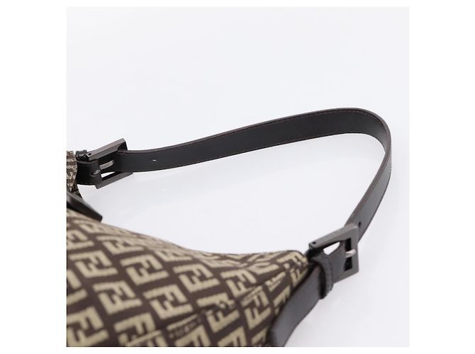 Borsa a tracolla FENDI Zucchino Canvas Mamma Baguette Marrone Argento Auth 204892V - vista 8