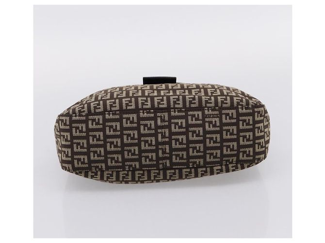 Borsa a tracolla FENDI Zucchino Canvas Mamma Baguette Marrone Argento Auth 204892V - vista 9