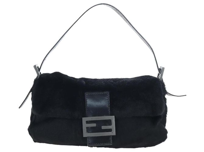 Borsa a tracolla FENDI Mamma Baguette in pelliccia nera Auth 206008SAM Nero - vista 2