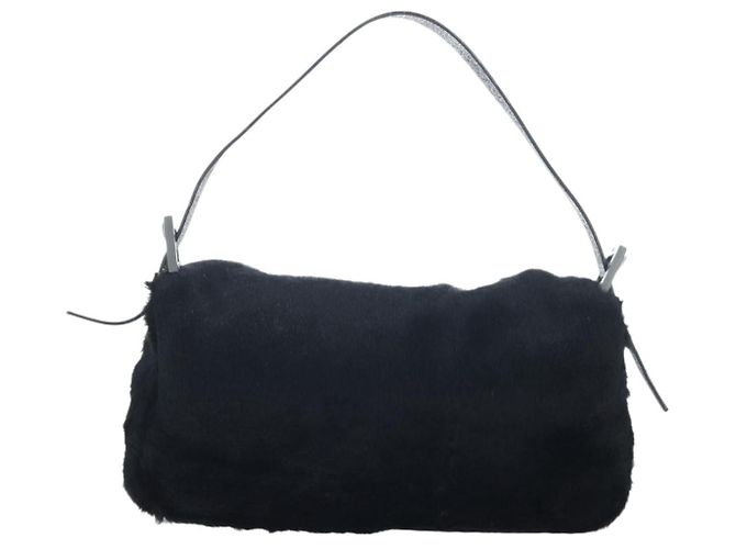 Borsa a tracolla FENDI Mamma Baguette in pelliccia nera Auth 206008SAM Nero - vista 3