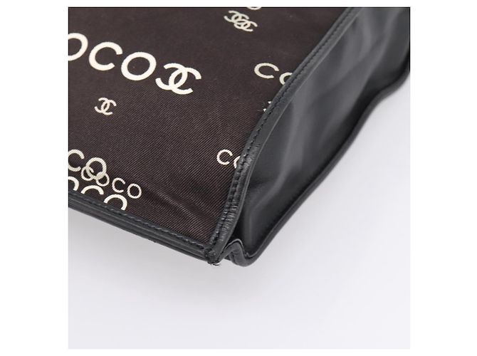 Borsa a mano con catena CHANEL Canvas Nero Tono Oro CC Auth mr2921A - vista 10