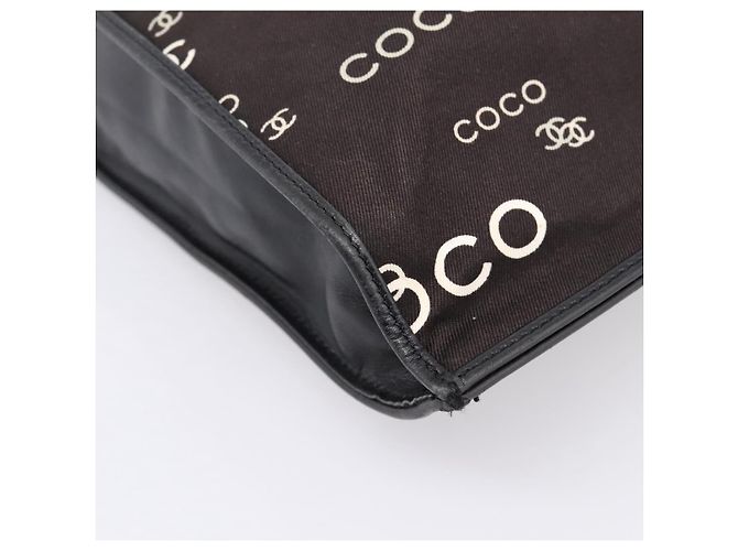 Borsa a mano con catena CHANEL Canvas Nero Tono Oro CC Auth mr2921A - vista 11
