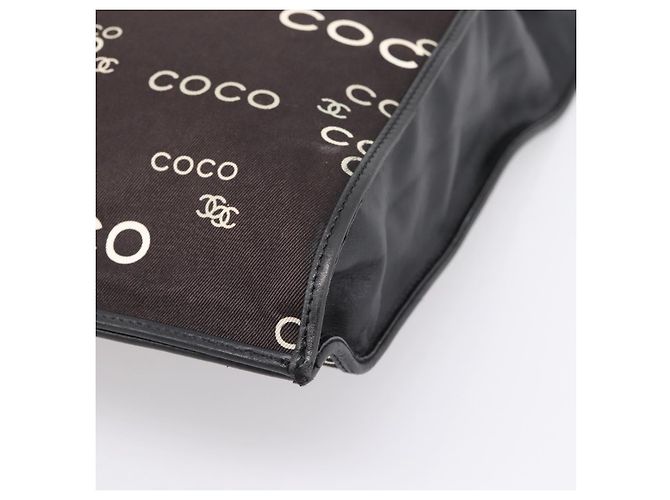 Borsa a mano con catena CHANEL Canvas Nero Tono Oro CC Auth mr2921A - vista 12