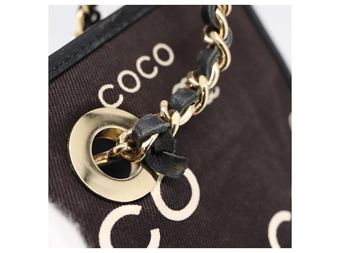 Borsa a mano con catena CHANEL Canvas Nero Tono Oro CC Auth mr2921A - vista 14