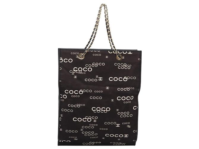 Borsa a mano con catena CHANEL Canvas Nero Tono Oro CC Auth mr2921A - vista 2