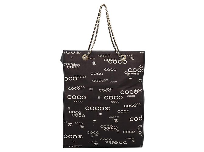 Borsa a mano con catena CHANEL Canvas Nero Tono Oro CC Auth mr2921A - vista 3