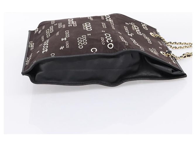 Borsa a mano con catena CHANEL Canvas Nero Tono Oro CC Auth mr2921A - vista 5