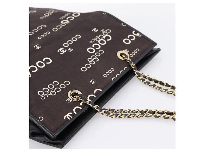 Borsa a mano con catena CHANEL Canvas Nero Tono Oro CC Auth mr2921A - vista 6