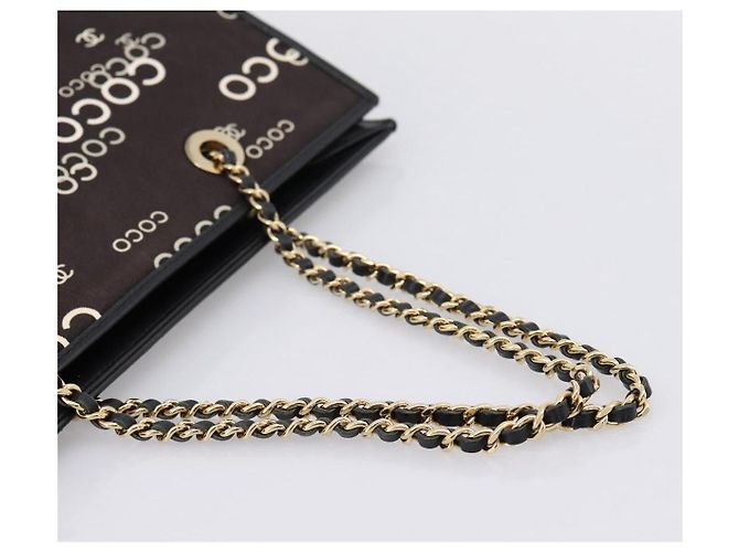 Borsa a mano con catena CHANEL Canvas Nero Tono Oro CC Auth mr2921A - vista 7