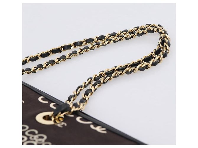 Borsa a mano con catena CHANEL Canvas Nero Tono Oro CC Auth mr2921A - vista 8