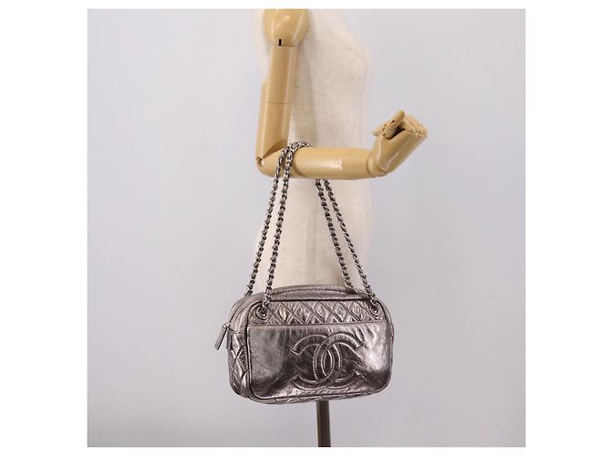 Borsa a tracolla CHANEL Matelasse COCO Mark Chain in pelle Argento CC Auth yk20943V - vista 26