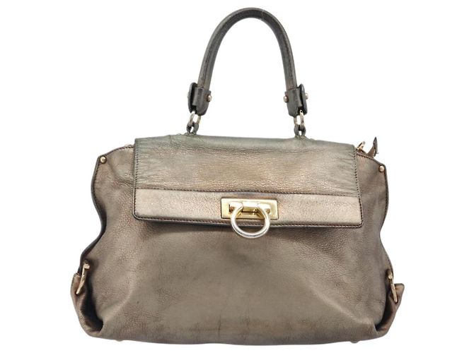 Borsa Salvatore Ferragamo Gancini in pelle 2way Gold Auth bs37237 D'oro - vista 2