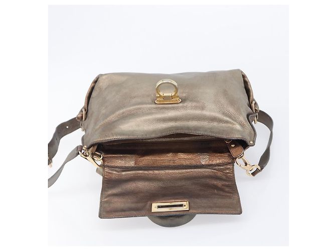 Borsa Salvatore Ferragamo Gancini in pelle 2way Gold Auth bs37237 D'oro - vista 23