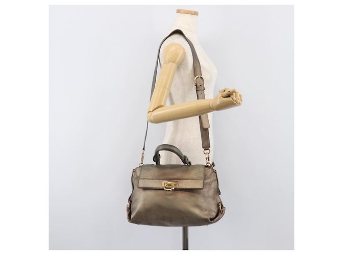 Borsa Salvatore Ferragamo Gancini in pelle 2way Gold Auth bs37237 D'oro - vista 33
