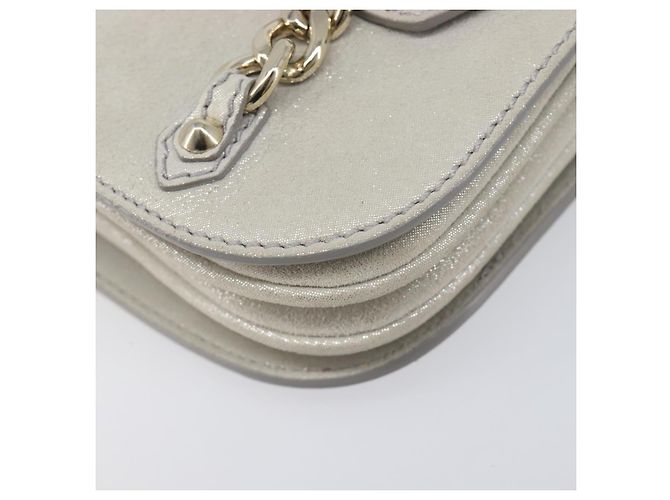 Borsa a tracolla con catena Jimmy Choo Pelle Silver Gold Auth 206104A Argento D'oro - vista 12