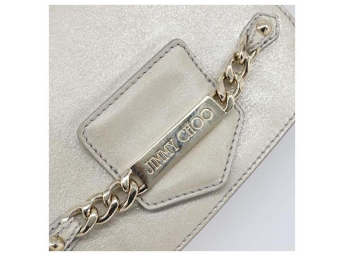 Borsa a tracolla con catena Jimmy Choo Pelle Silver Gold Auth 206104A Argento D'oro - vista 15