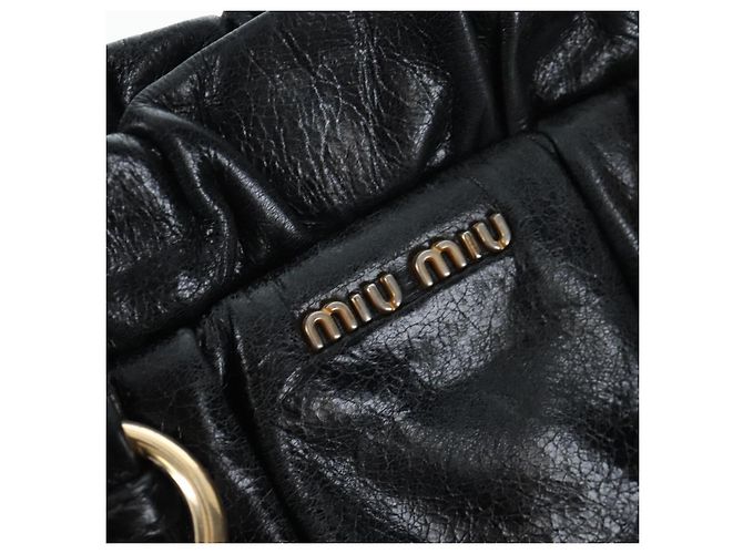 Borsa a mano Miu Miu Vitellolux 2way Black Gold Auth 205943V Nero D'oro - vista 19
