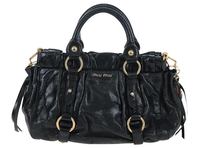 Borsa a mano Miu Miu Vitellolux 2way Black Gold Auth 205943V Nero D'oro - vista 2