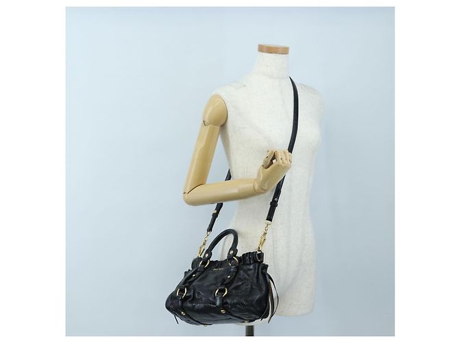 Borsa a mano Miu Miu Vitellolux 2way Black Gold Auth 205943V Nero D'oro - vista 27