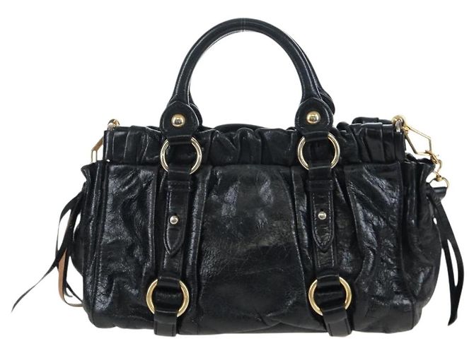 Borsa a mano Miu Miu Vitellolux 2way Black Gold Auth 205943V Nero D'oro - vista 3
