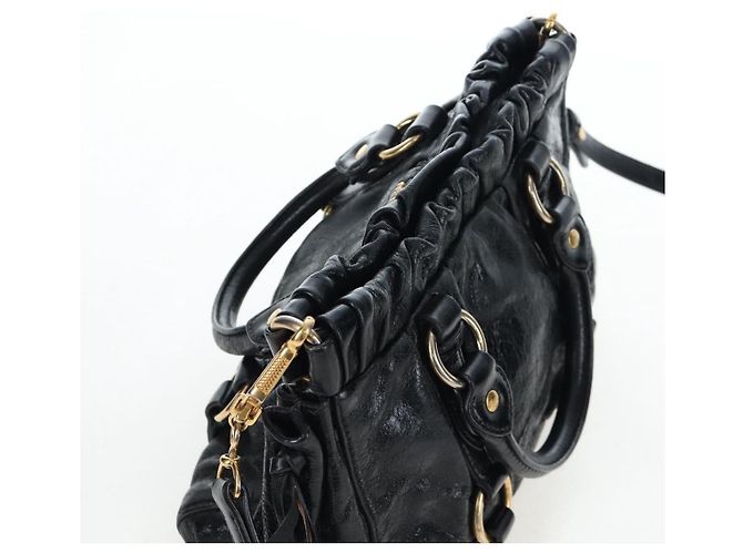 Borsa a mano Miu Miu Vitellolux 2way Black Gold Auth 205943V Nero D'oro - vista 7