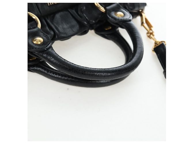 Borsa a mano Miu Miu Vitellolux 2way Black Gold Auth 205943V Nero D'oro - vista 8