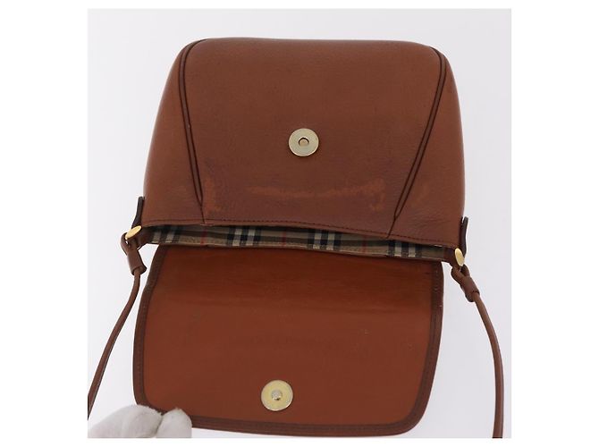 Bolsa de Ombro Burberrys em Couro Marrom Tom Dourado Auth BA16146 - vista 18