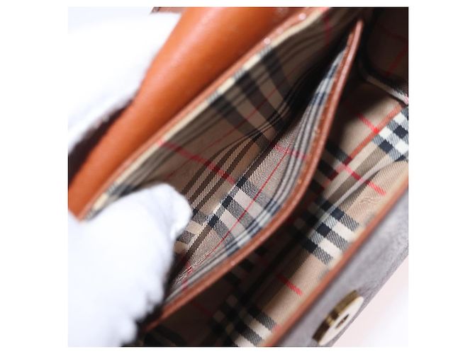 Bolsa de Ombro Burberrys em Couro Marrom Tom Dourado Auth BA16146 - vista 25