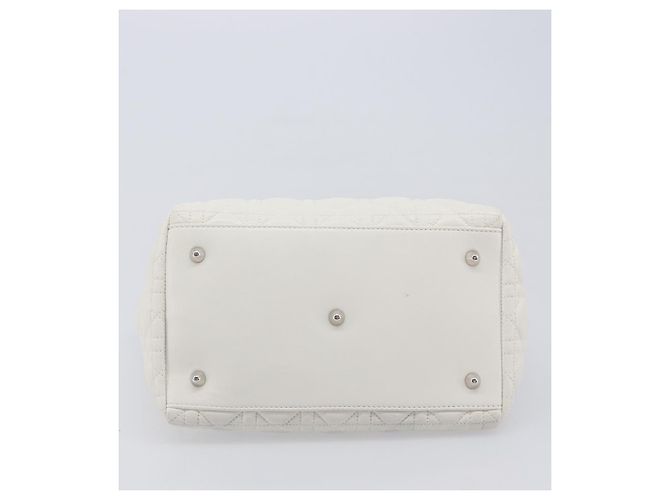 Borsa Christian Dior Lady Dior Canage in pelle d'agnello Bianca Argento Auth gh2352V Bianco - vista 11