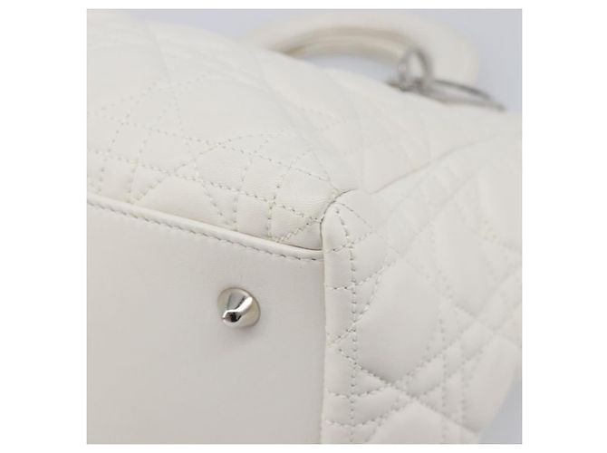 Borsa Christian Dior Lady Dior Canage in pelle d'agnello Bianca Argento Auth gh2352V Bianco - vista 12