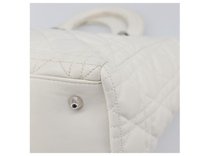 Borsa Christian Dior Lady Dior Canage in pelle d'agnello Bianca Argento Auth gh2352V Bianco - vista 14
