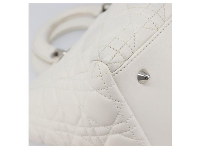 Borsa Christian Dior Lady Dior Canage in pelle d'agnello Bianca Argento Auth gh2352V Bianco - vista 15