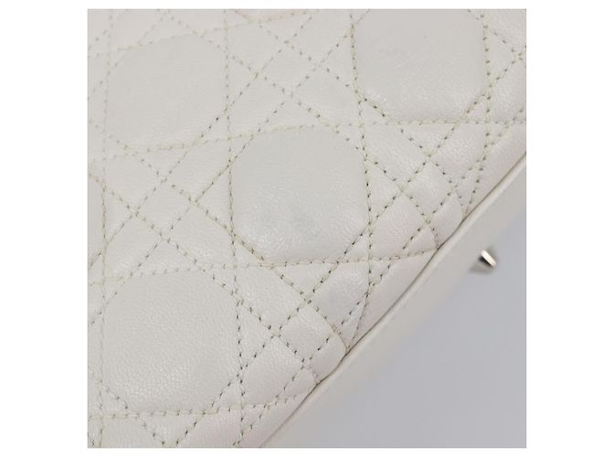 Borsa Christian Dior Lady Dior Canage in pelle d'agnello Bianca Argento Auth gh2352V Bianco - vista 16
