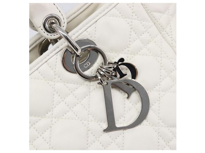 Borsa Christian Dior Lady Dior Canage in pelle d'agnello Bianca Argento Auth gh2352V Bianco - vista 17
