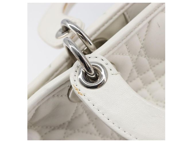 Borsa Christian Dior Lady Dior Canage in pelle d'agnello Bianca Argento Auth gh2352V Bianco - vista 19