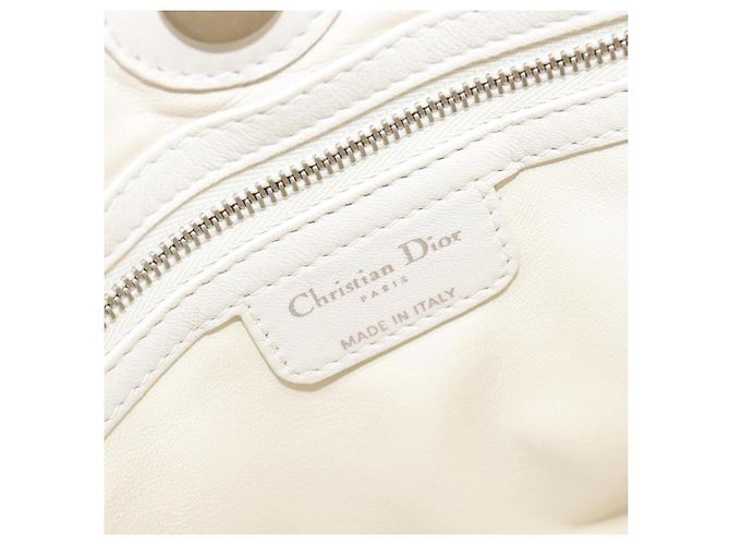 Borsa Christian Dior Lady Dior Canage in pelle d'agnello Bianca Argento Auth gh2352V Bianco - vista 20