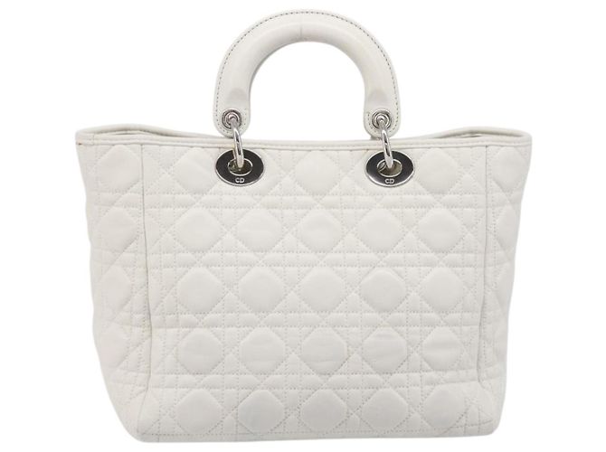 Borsa Christian Dior Lady Dior Canage in pelle d'agnello Bianca Argento Auth gh2352V Bianco - vista 3