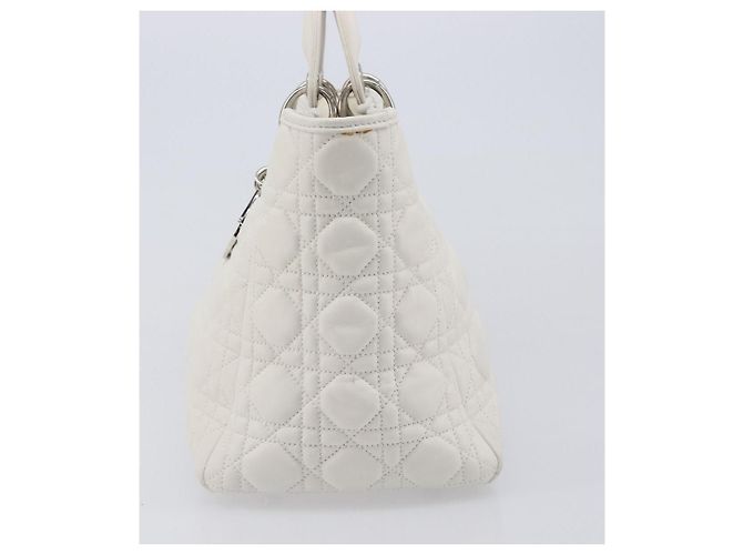 Borsa Christian Dior Lady Dior Canage in pelle d'agnello Bianca Argento Auth gh2352V Bianco - vista 4