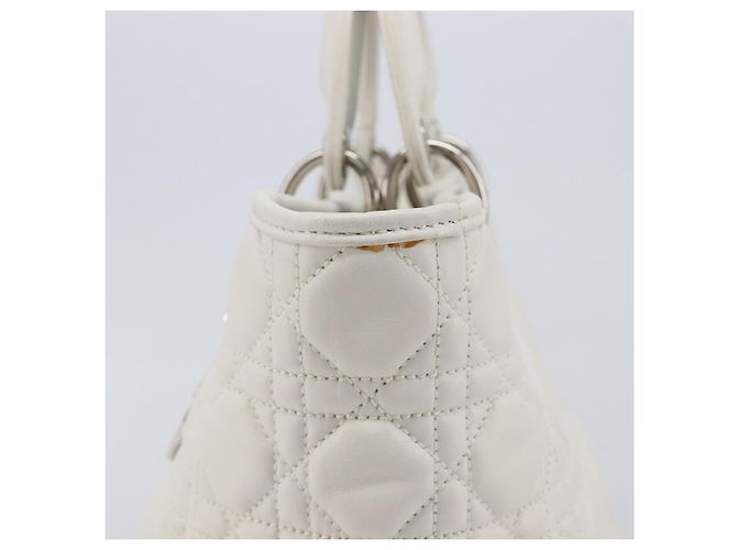 Borsa Christian Dior Lady Dior Canage in pelle d'agnello Bianca Argento Auth gh2352V Bianco - vista 5
