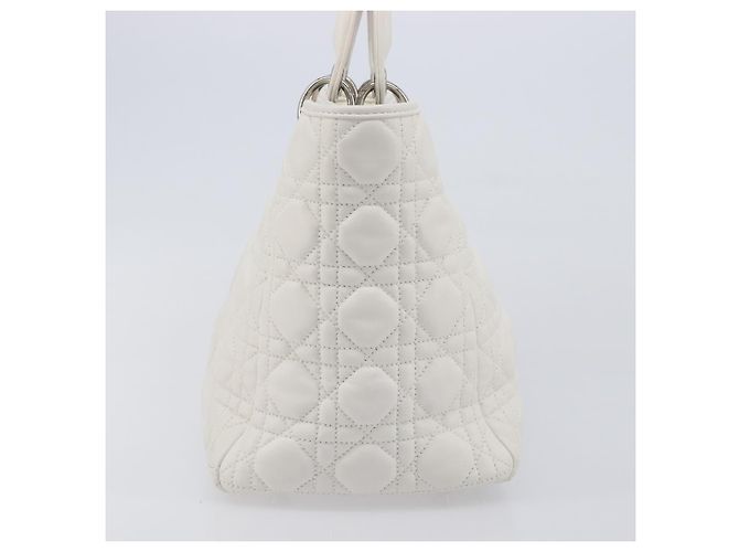 Borsa Christian Dior Lady Dior Canage in pelle d'agnello Bianca Argento Auth gh2352V Bianco - vista 6