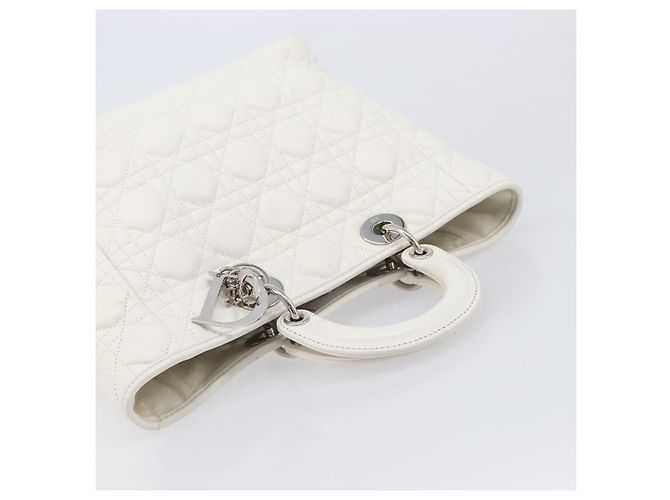 Borsa Christian Dior Lady Dior Canage in pelle d'agnello Bianca Argento Auth gh2352V Bianco - vista 7