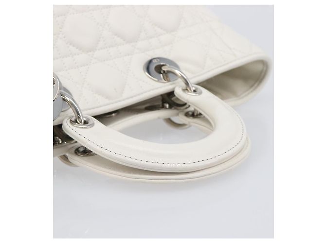 Borsa Christian Dior Lady Dior Canage in pelle d'agnello Bianca Argento Auth gh2352V Bianco - vista 8