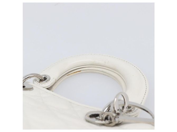 Borsa Christian Dior Lady Dior Canage in pelle d'agnello Bianca Argento Auth gh2352V Bianco - vista 9