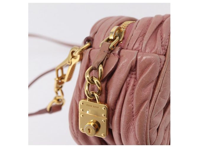 Borsa a tracolla Miu Miu Matelassé Vitellolux Pink Gold Auth 206318A Rosa D'oro - vista 19