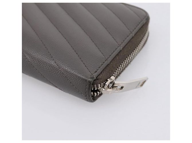 Autre Marque Cartera larga SAINT LAURENT Cassandra de piel gris plata Auth bs37418 Castaño - vista 10