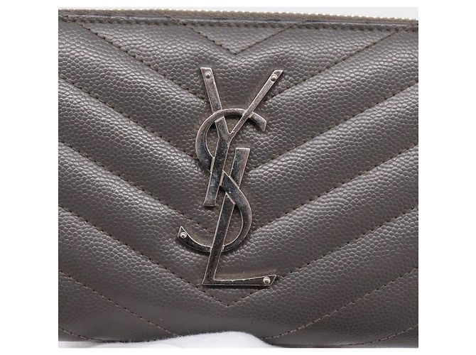 Autre Marque Cartera larga SAINT LAURENT Cassandra de piel gris plata Auth bs37418 Castaño - vista 13