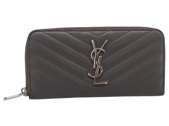 Autre Marque Cartera larga SAINT LAURENT Cassandra de piel gris plata Auth bs37418 Castaño - vista 2