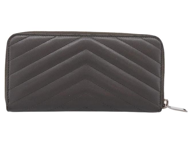 Autre Marque Cartera larga SAINT LAURENT Cassandra de piel gris plata Auth bs37418 Castaño - vista 3